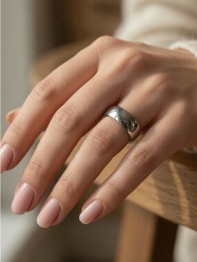 Silver Stainless Steel Bridal Thick Wedding Band Minimalist Ring Modern Timeless
